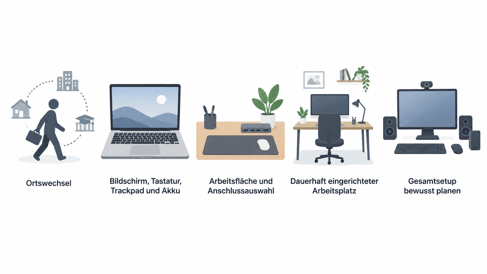 Die im Abschnitt genannten Bestandteile eines MacBook den separat geplanten Komponenten eines Desktop-Mac-Setups gegenüberstellen.
