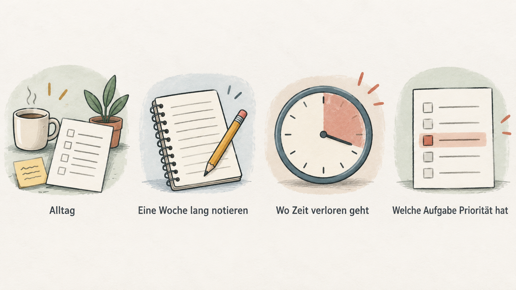Eine nummerierte Checkliste mit den drei im Abschnitt genannten Punkten „Eine Woche beobachten“, „Aufgabe priorisieren“ und „Nutzungsdauer bedenken“ zeigen.