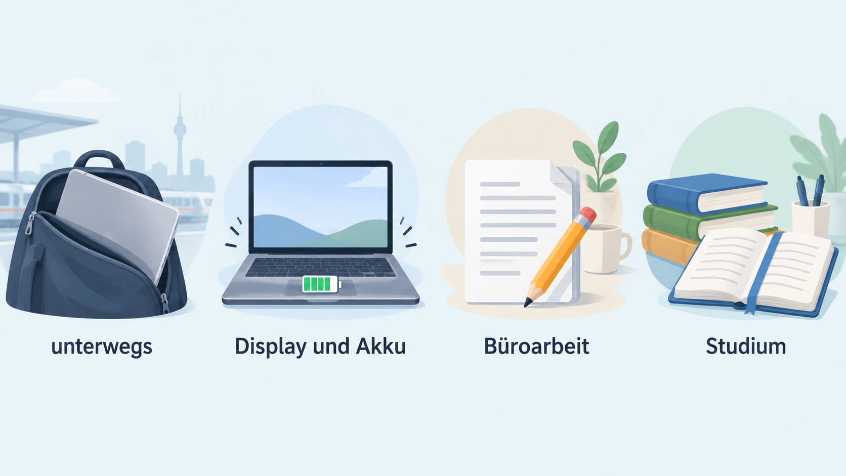 Die genannten Stärken von MacBook Air und Mac mini nebeneinander veranschaulichen.
