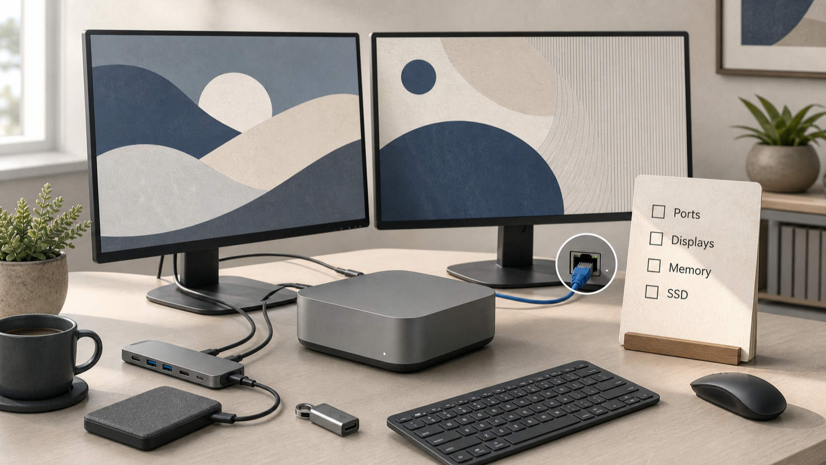 Redaktionelle Illustration zu Mac mini M4 im Test-Check: Leistung, Anschlüsse, Speicherwahl und praktische Grenzen